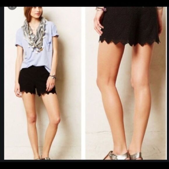 #120 ANTHROPOLOGIE ELEVENSES Black Lace Shorts - Picture 1 of 8
